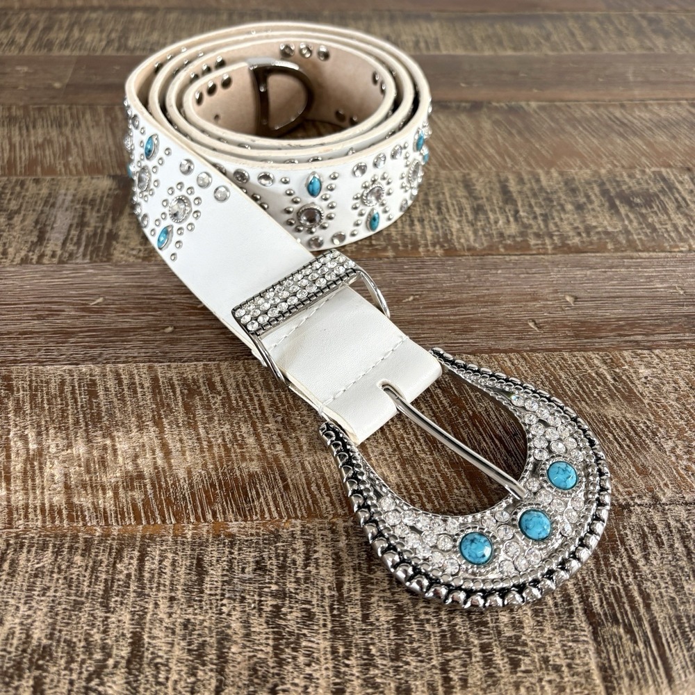 Chicos Western Leather Studded Rhinestone Belt L Cowgirl Going Out Concert NEW